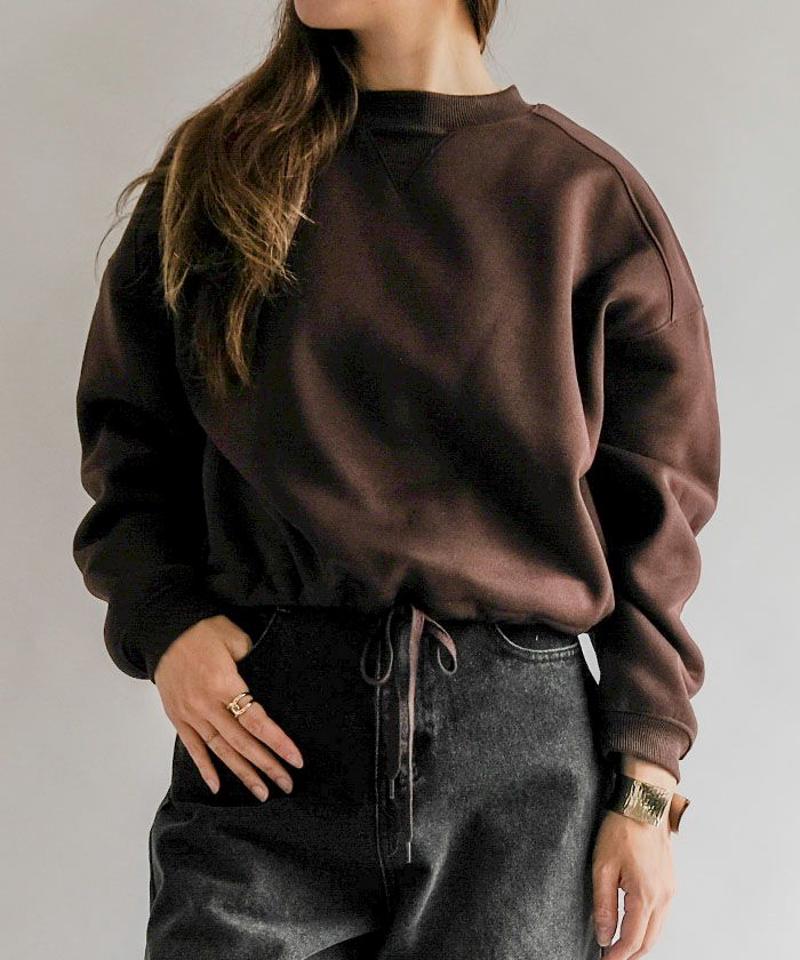 ガジェット付き裾ドロスト裏起毛スウェット 春 秋 冬 M L レディース