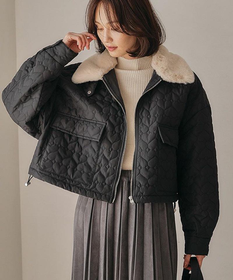 ハートキルトファーカラーショートブルゾン 秋 冬 M
