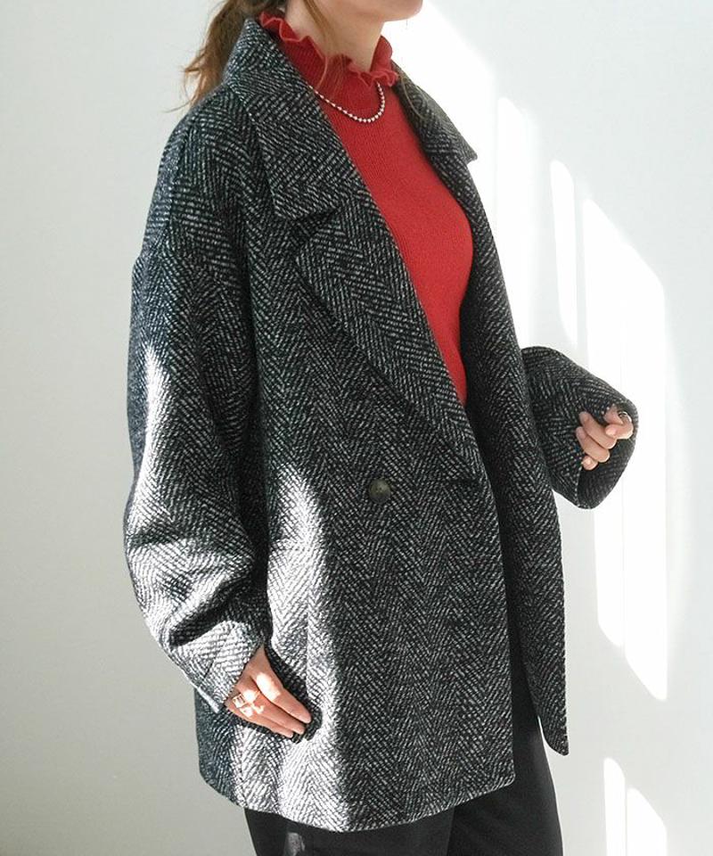 ヘリンボーンダブルテーラードジャケット レディース