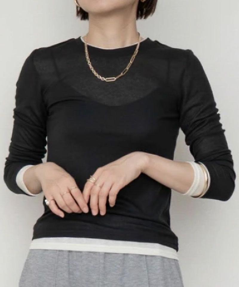 配色レイヤード風シアートップス 春 秋 冬 M レディース  |