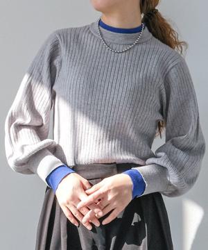 レイヤード風リブニットトップス 春 秋 冬 M L レディース  |