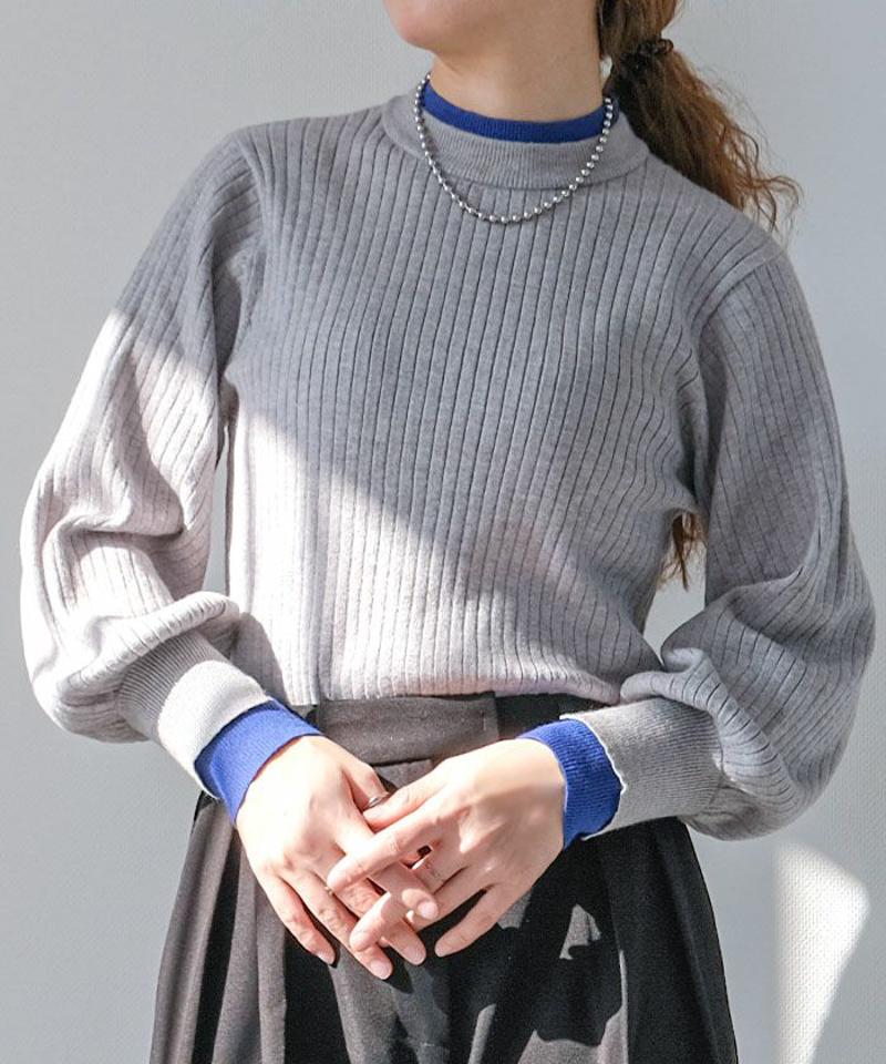 レイヤード風リブニットトップス 春 秋 冬 M L レディース  |  予約(2月上旬頃)