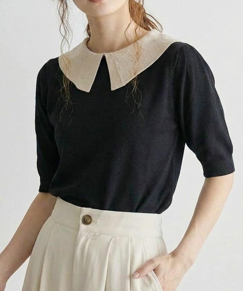 襟付きサマーニットトップス 春 夏   予約(2月中旬頃)