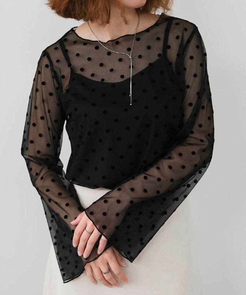キャミ付きドットメローシアーブラウス 春 夏 秋 M レディース |