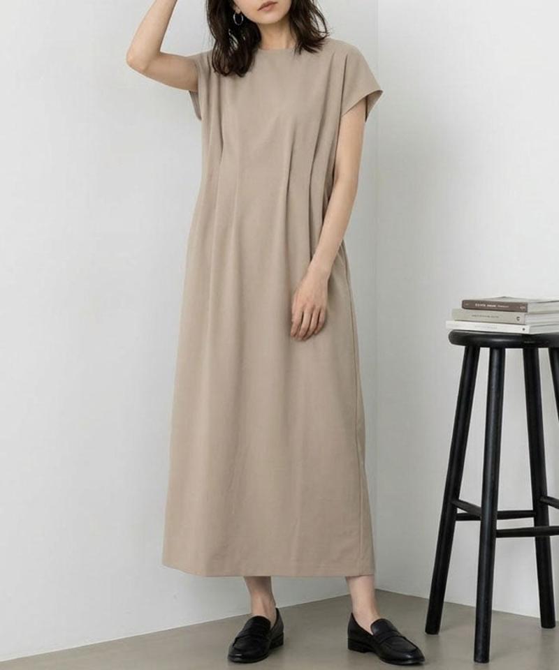 リネンライクウエストタックワンピース 春 夏