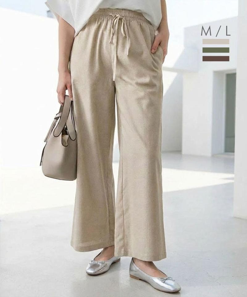 リネンライクイージーパンツ 春 夏 M L |アクアガレージ aquagarage