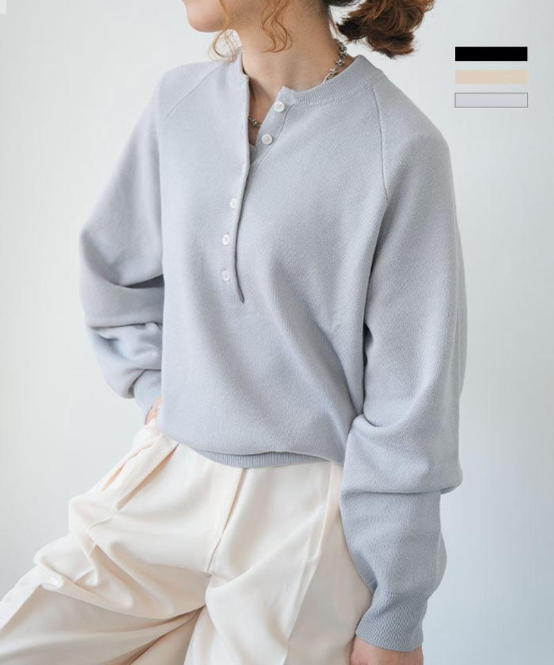 スウェットライクヘンリーネックトップス 春 秋 冬 レディース