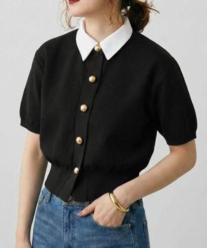襟付き半袖カーディガン レディース 春 夏 M L半袖