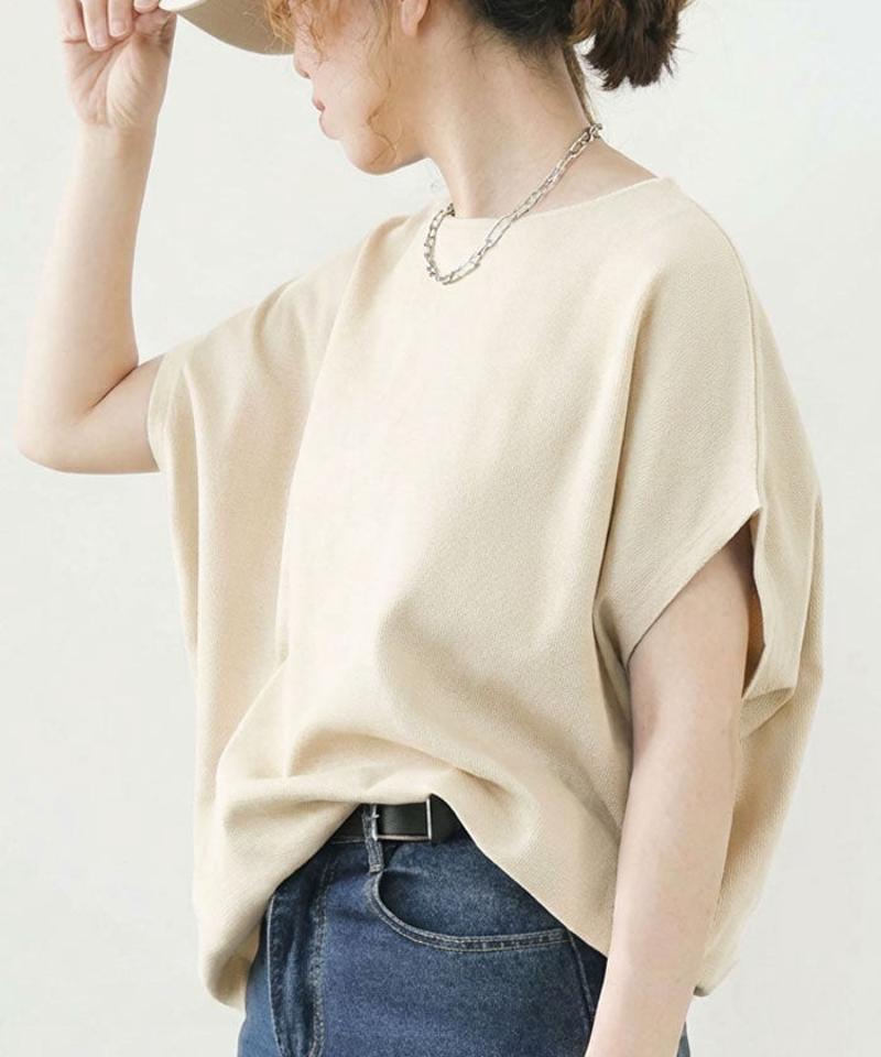 コクーンリブ半袖トップス 春 夏