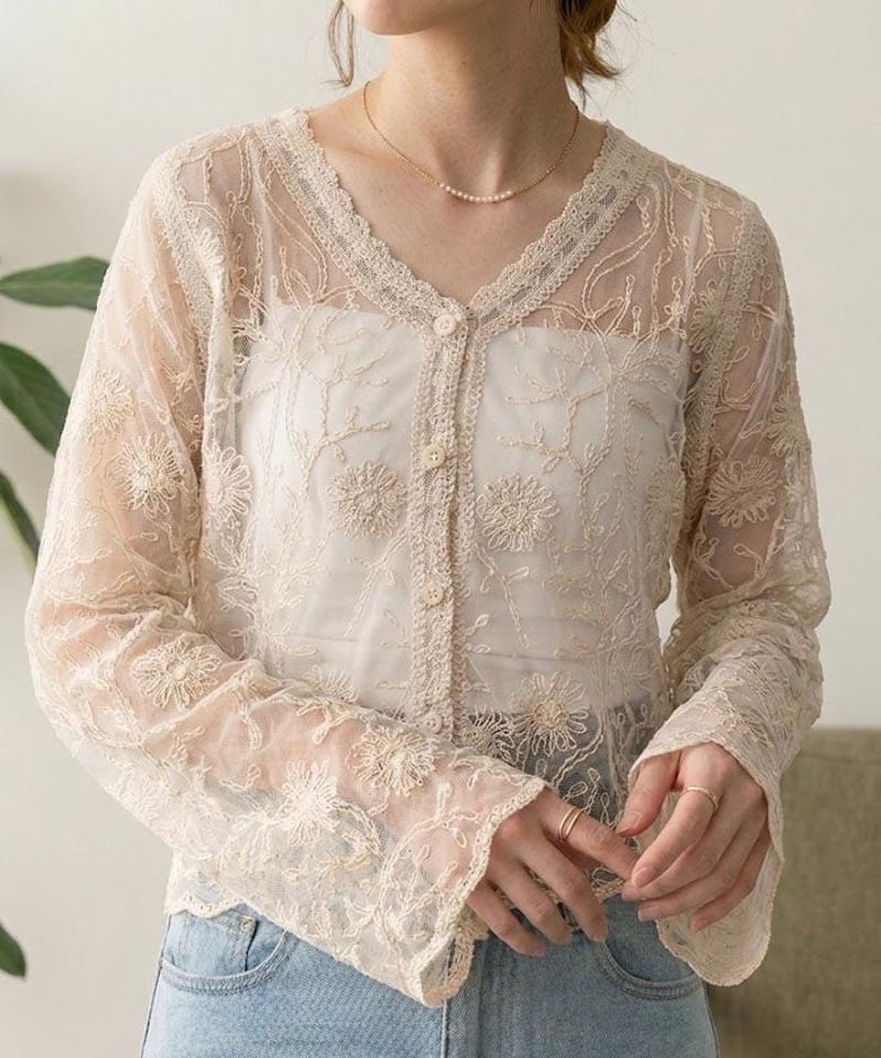 刺繍レースカーディガン 春 夏 秋 M L レディース  |