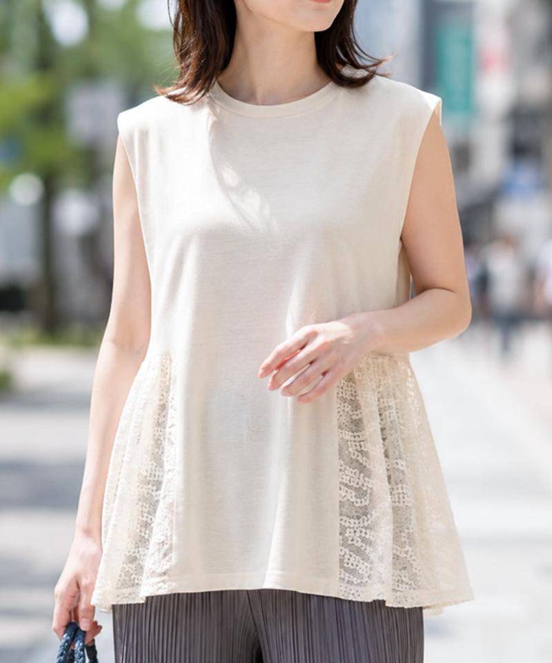 サイドレース切替ペプラムトップス レディース 春 夏 M |アクアガレージ aquagarage