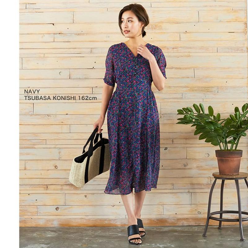 小花柄シフォンフレアワンピース[入荷済]