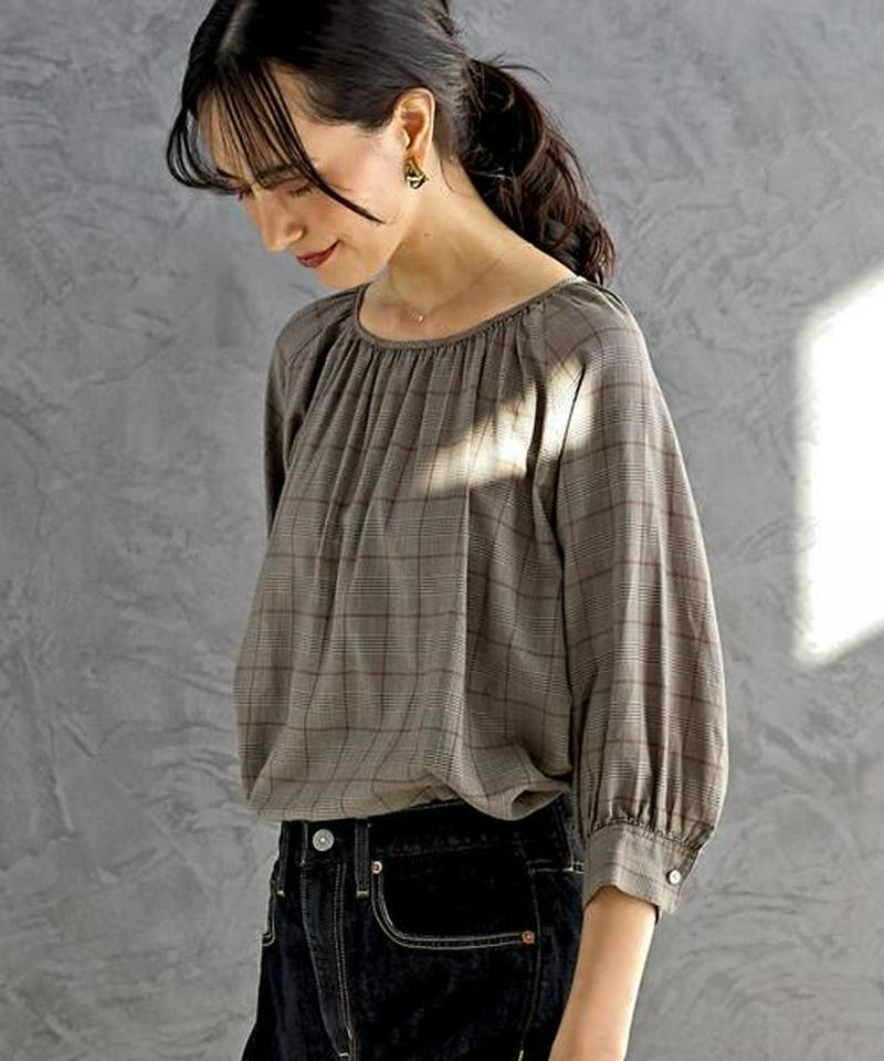 NFC ギャザー チェック ブラウス