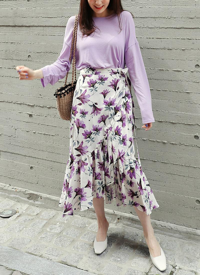 ラッフル花柄ラップスカート・全2色