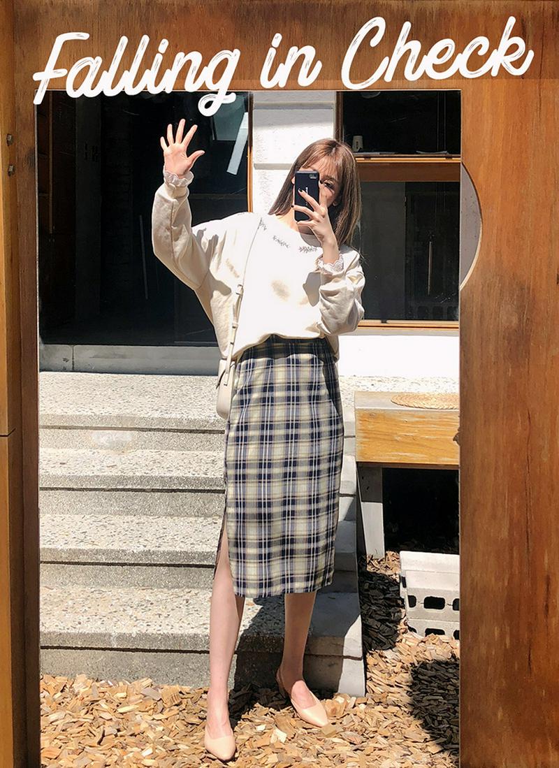 チェックHラインスカート・全2色