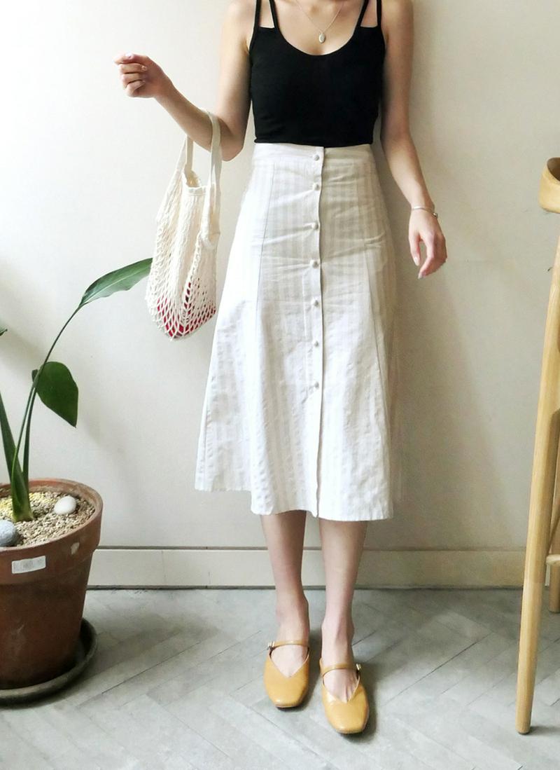 ストライプくるみボタンスカート・全2色