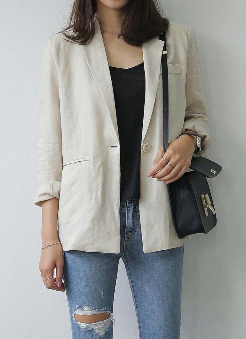 【送料無料】ワンボタンテーラードリネンジャケット・全3色 b46100 レディース【jk】【韓国 ファッション 春アウター アウター ジャケット サマージャケット リネン 長袖 テーラードジャケット テーラード 無地 シンプル ベーシック 大人 ワンボタン 春夏】