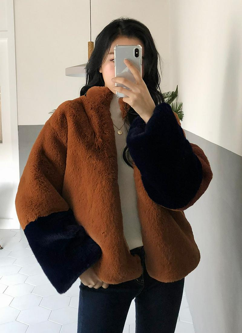 バイカラーフェイクファージャケット・全5色