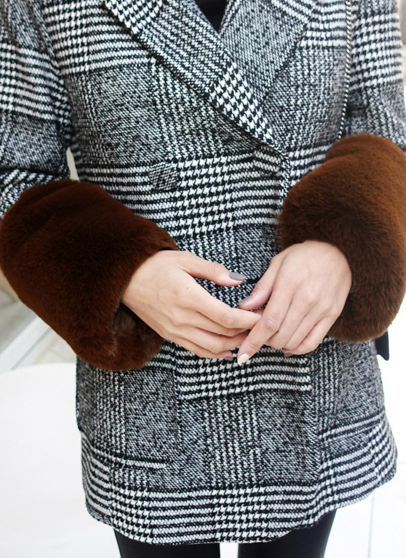 フェイクファースリーブチェックジャケット・全2色