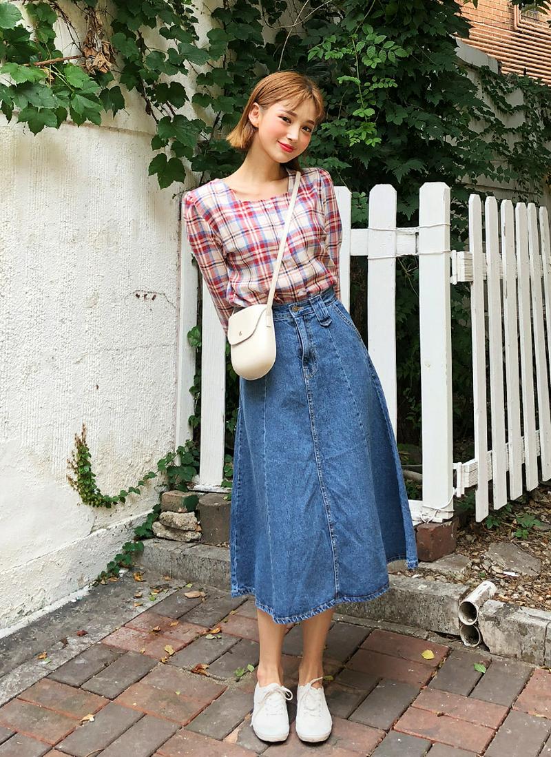 Aラインデニムロングスカート・全1色