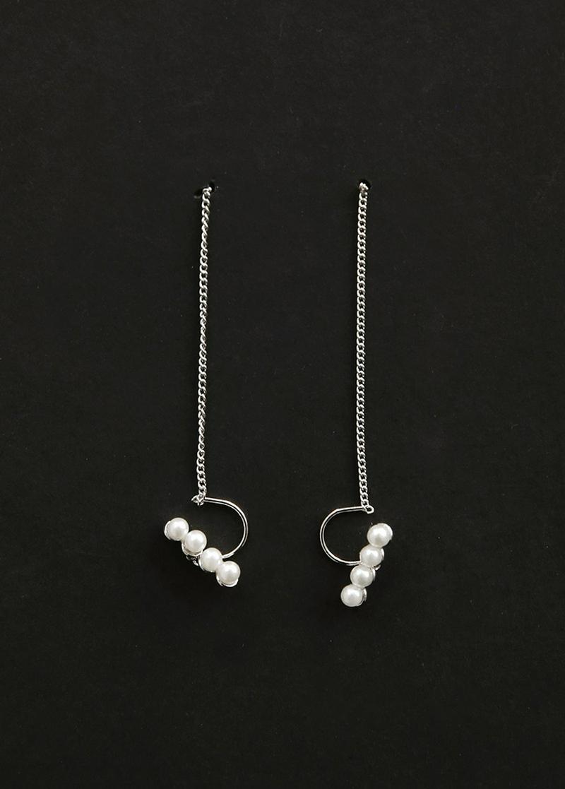 フェイクパールチェーンドロップピアス・全2色