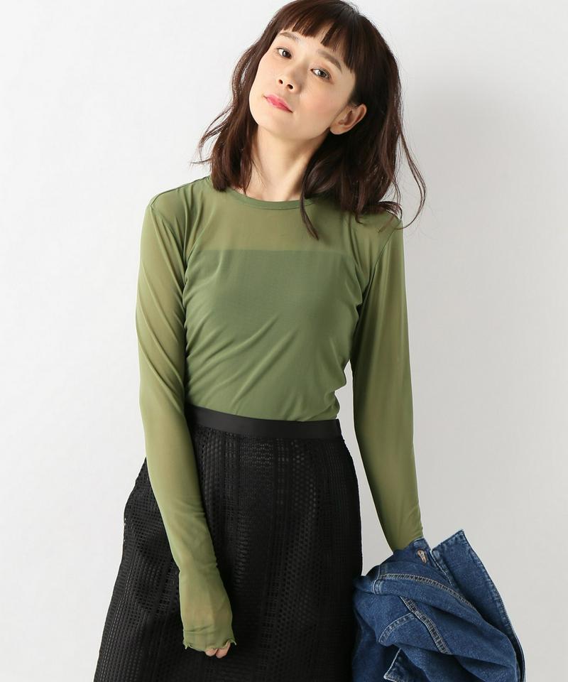 【PRISCAVera】RUFFLEDメッシュトップ長袖