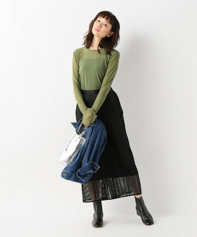 【PRISCAVera】RUFFLEDメッシュトップ長袖