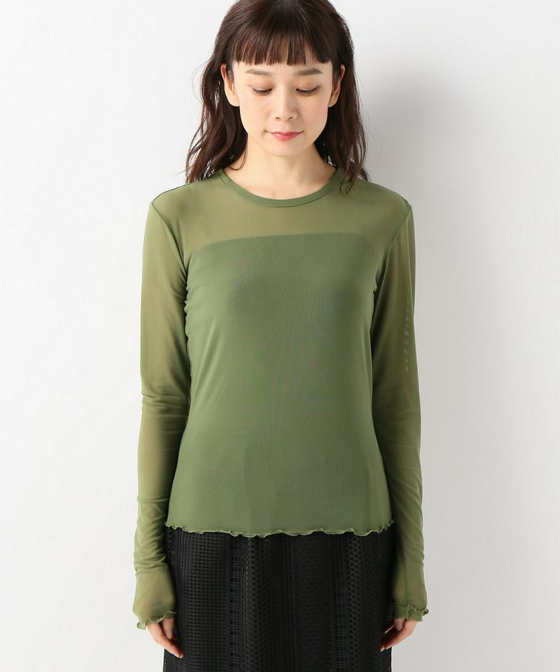 【PRISCAVera】RUFFLEDメッシュトップ長袖
