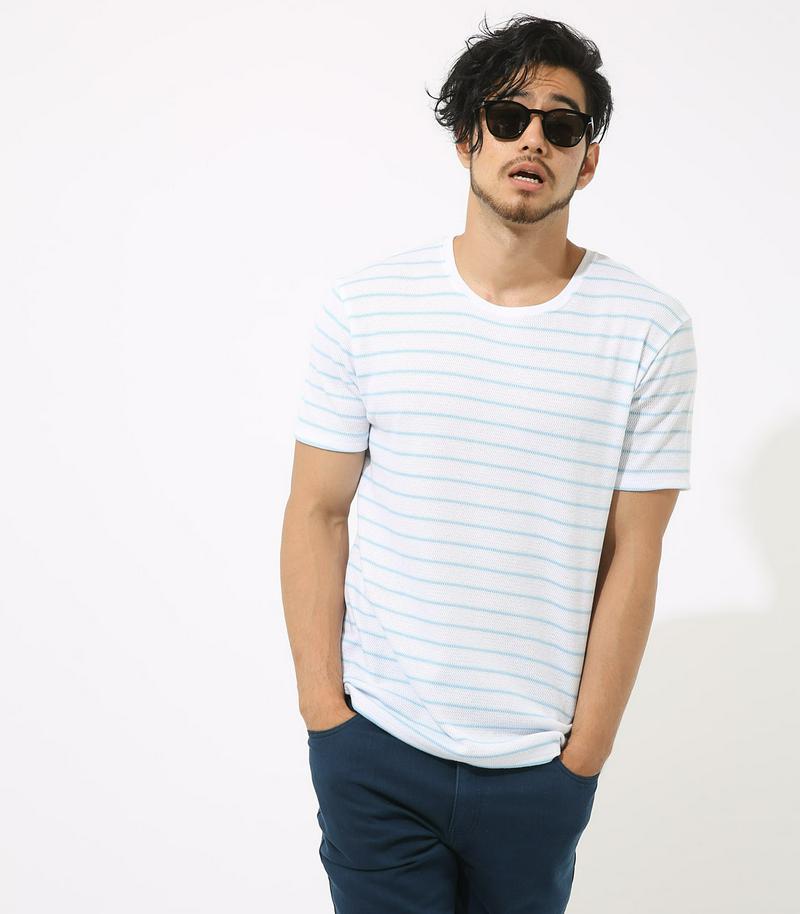 【MEN'S】TCハニカムボーダークルーネック半袖T