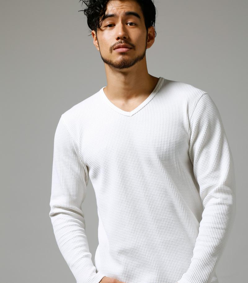 【MEN'S】ヘビーワッフルVネック長袖PO
