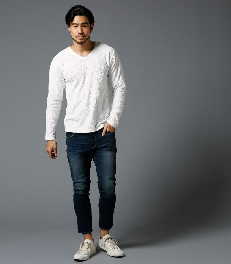 【MEN'S】スラブパイルVネック長袖PO