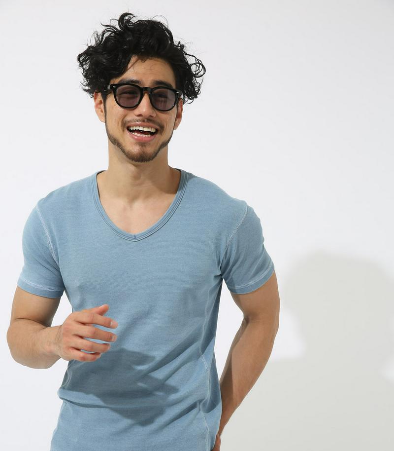 【MEN'S】インディゴタックフライスVネック半袖T