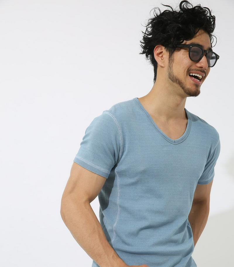 【MEN'S】インディゴタックフライスVネック半袖T