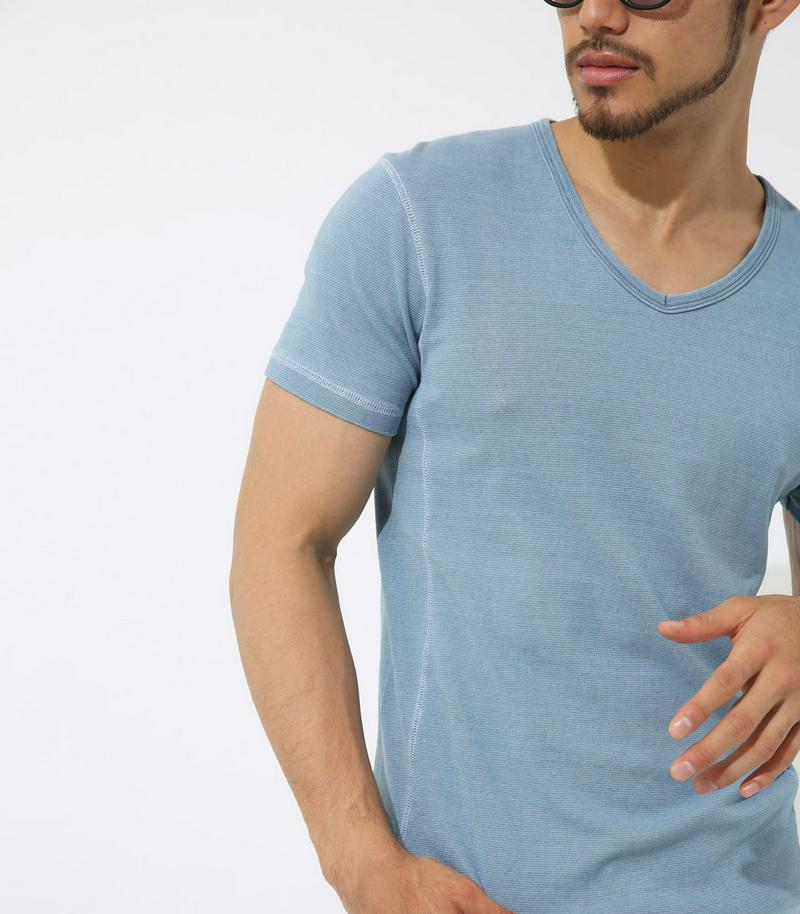 【MEN'S】インディゴタックフライスVネック半袖T
