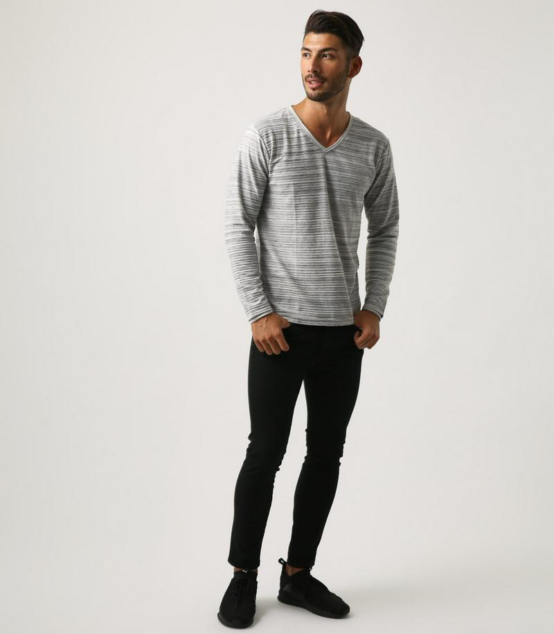 【MEN'S】カスリタックボーダーVネック長袖プルオーバー