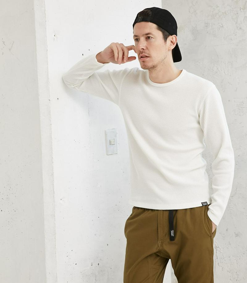 【MEN'S】ヘビーワッフル長袖クルーネックT