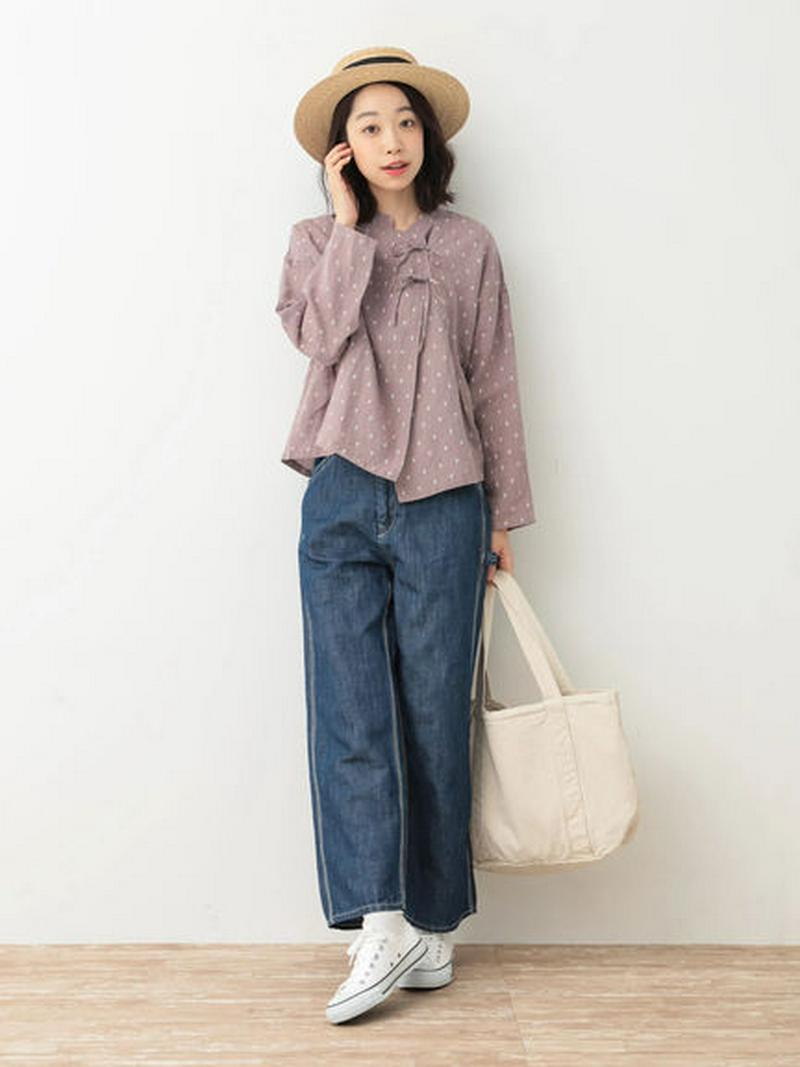 【Special Price】小紋柄マオカラーリボンブラウス
