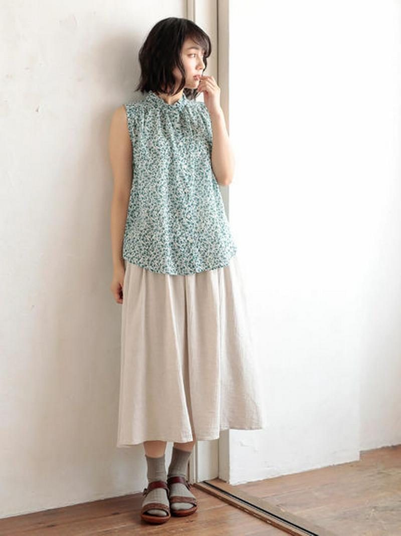 【Special Price】水綿花柄プリントノースリーブシャツ