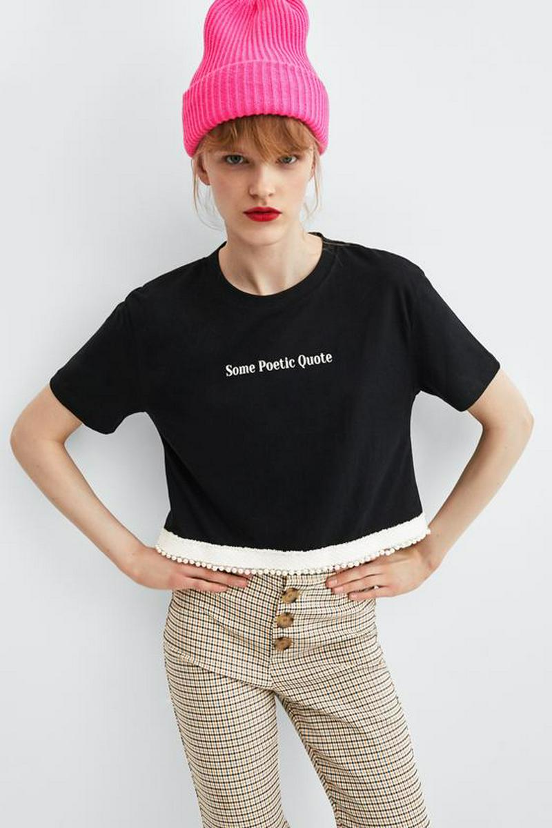 パール付きテキストTシャツ