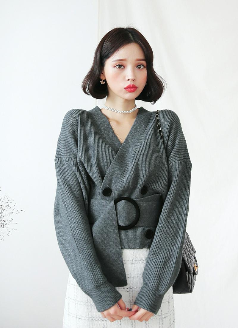 ★HAPPYPRICE10%★ リングベルトSETダブルカーディガン・全3色