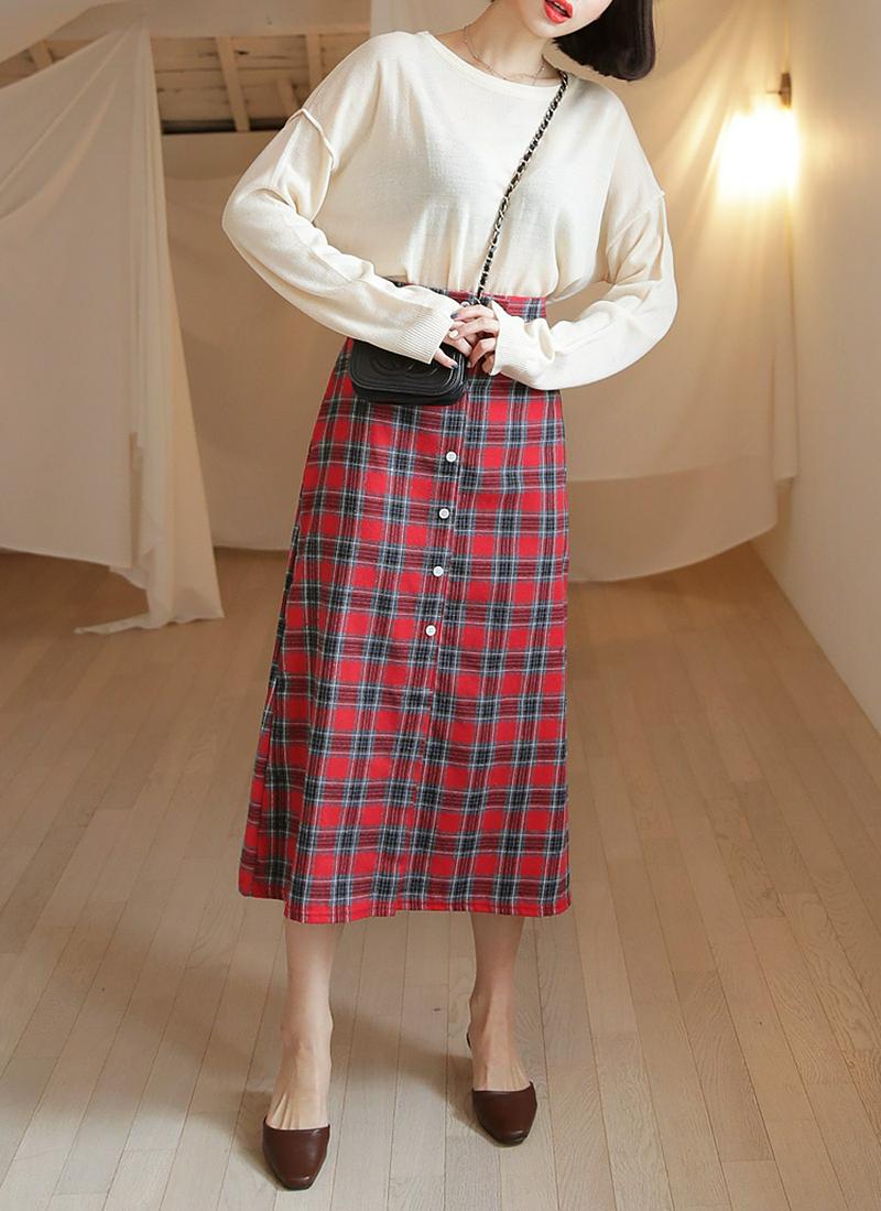 ボタンチェックスカート・全3色