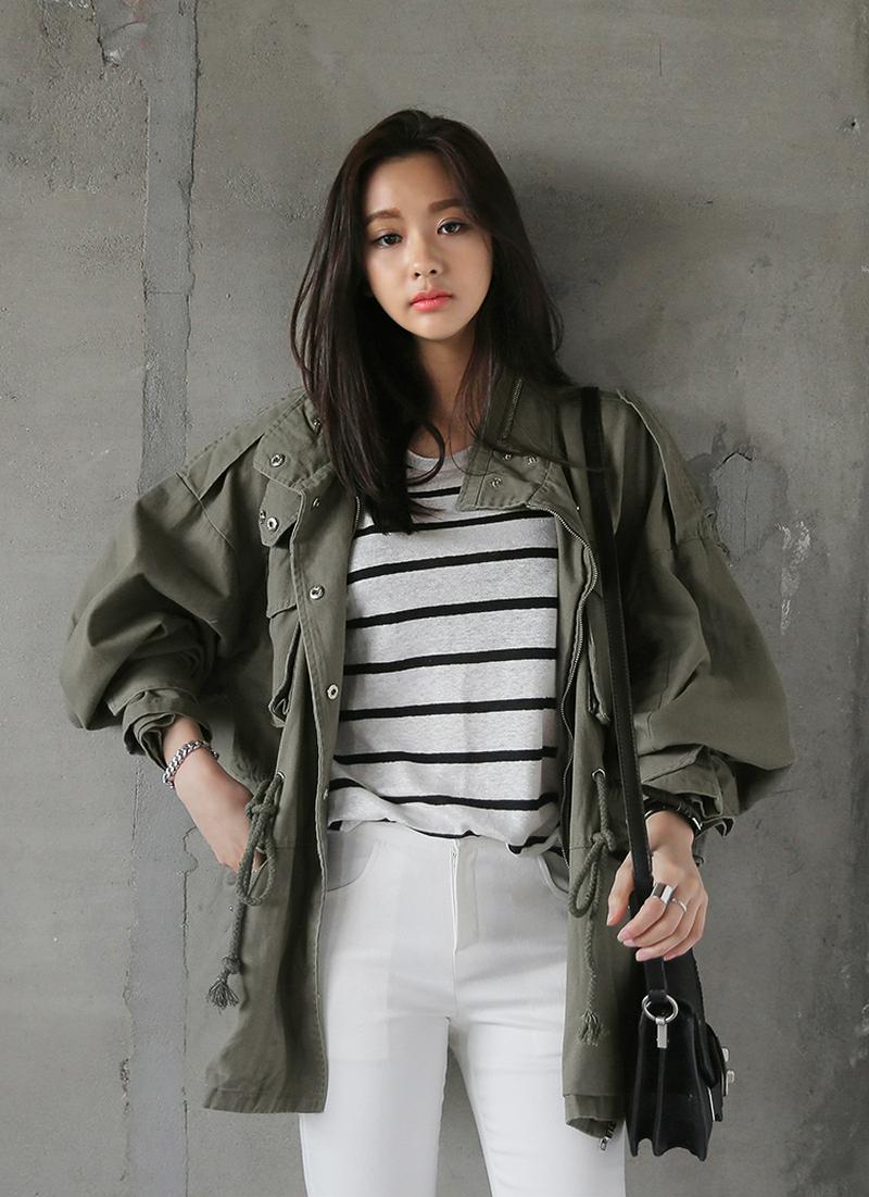 オーバーサイズウエストストリングミリタリージャケット・全2色