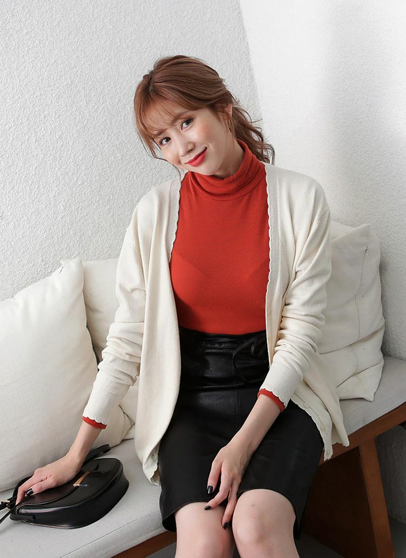 ★HAPPYPRICE10%★ スカラップVネックカーディガン・全2色