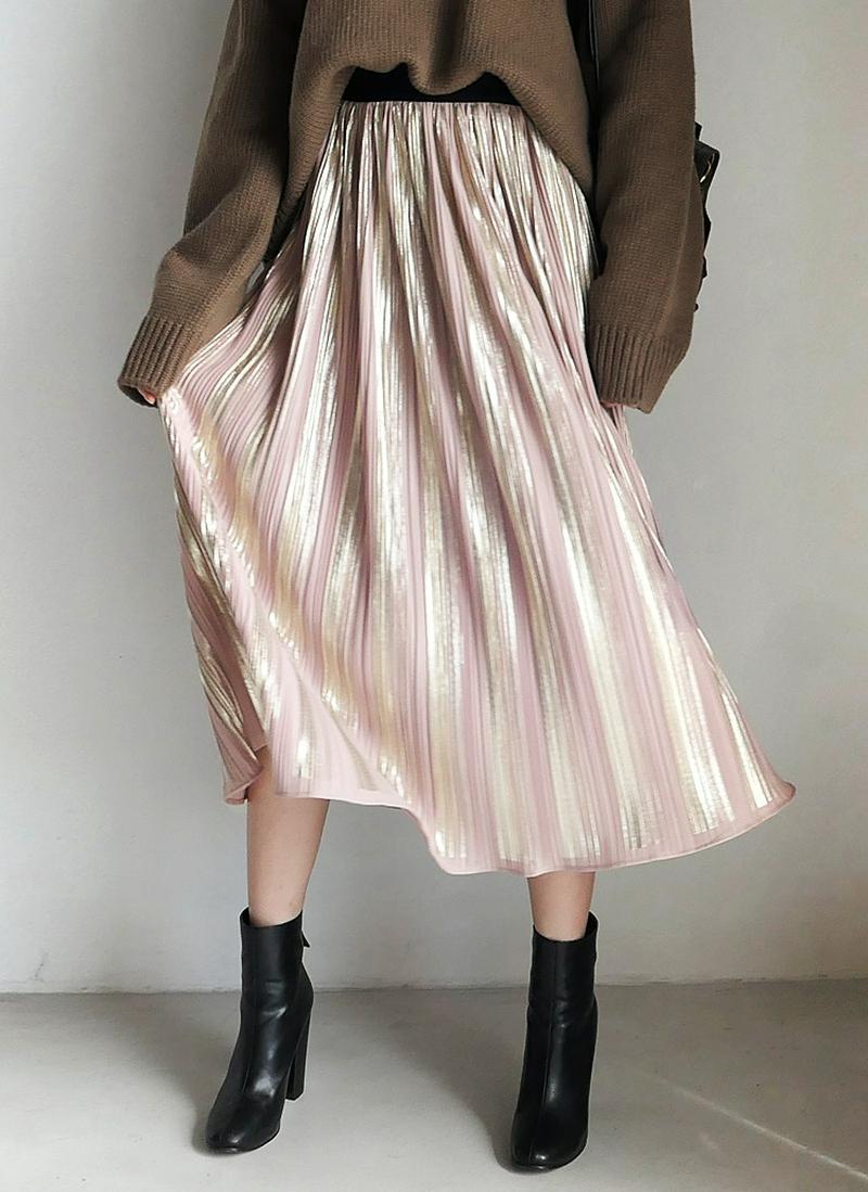 グリッタープリーツロングスカート・全3色