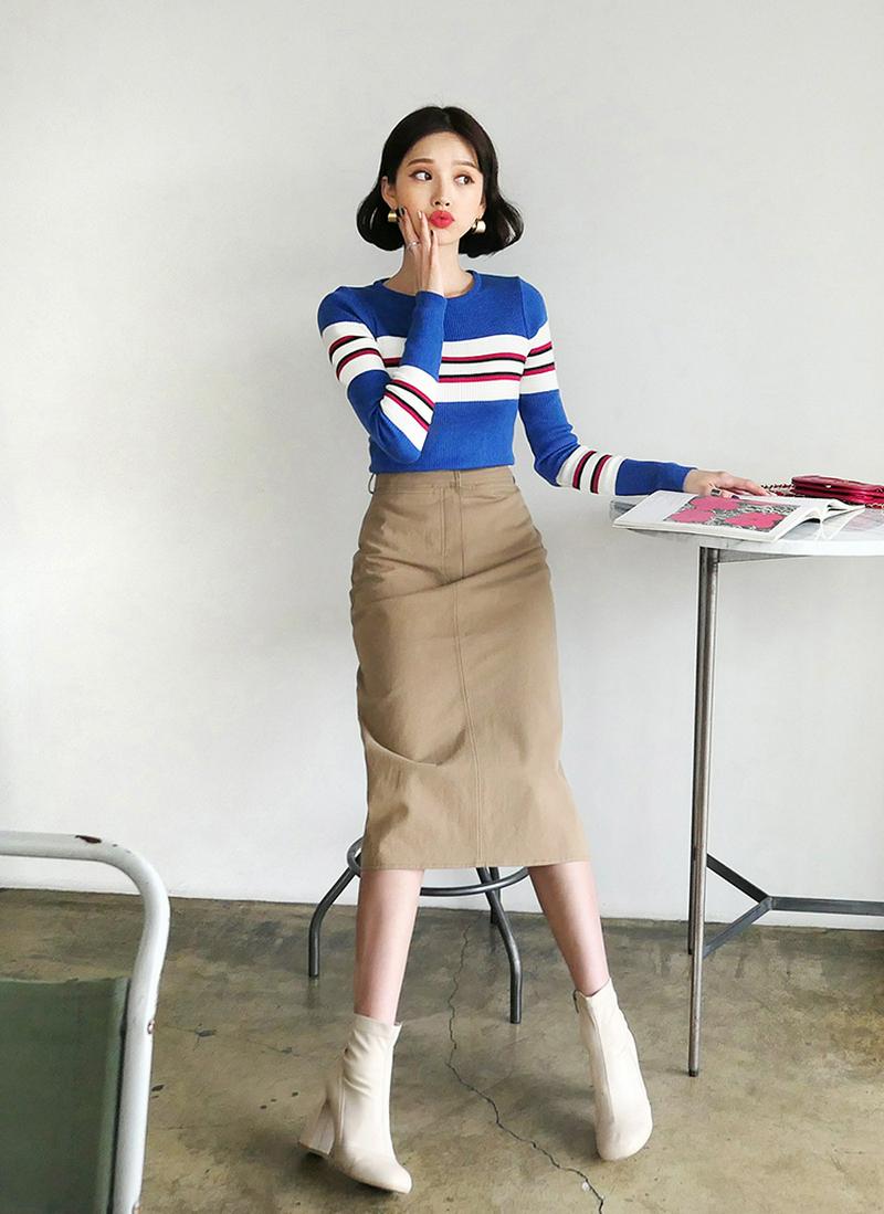 ステッチスリットロングスカート・全3色