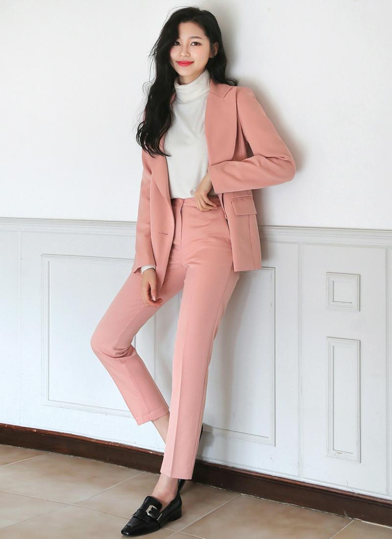 テーラードダブルジャケット&スリムフィットスラックスSET・全3色