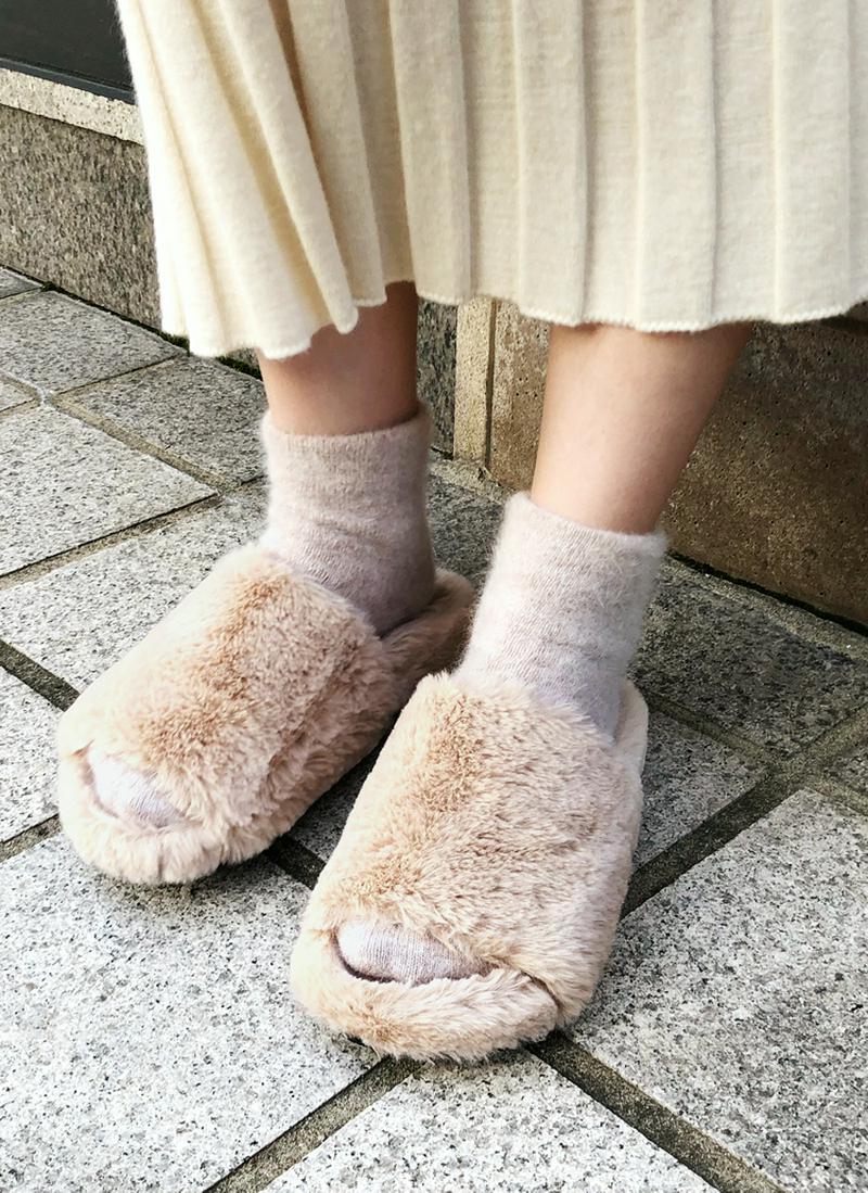 フェイクファースライドサンダル・全3色