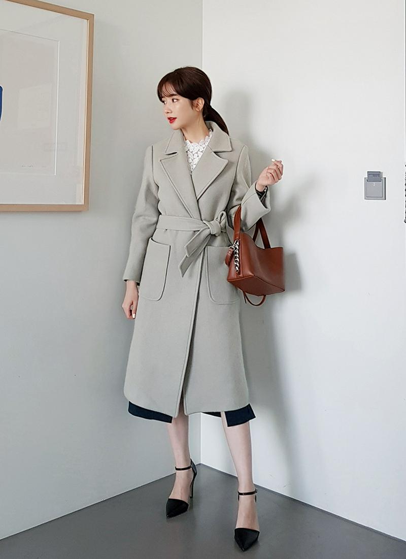 ストラップSETウール混ポケットロングコート・全4色