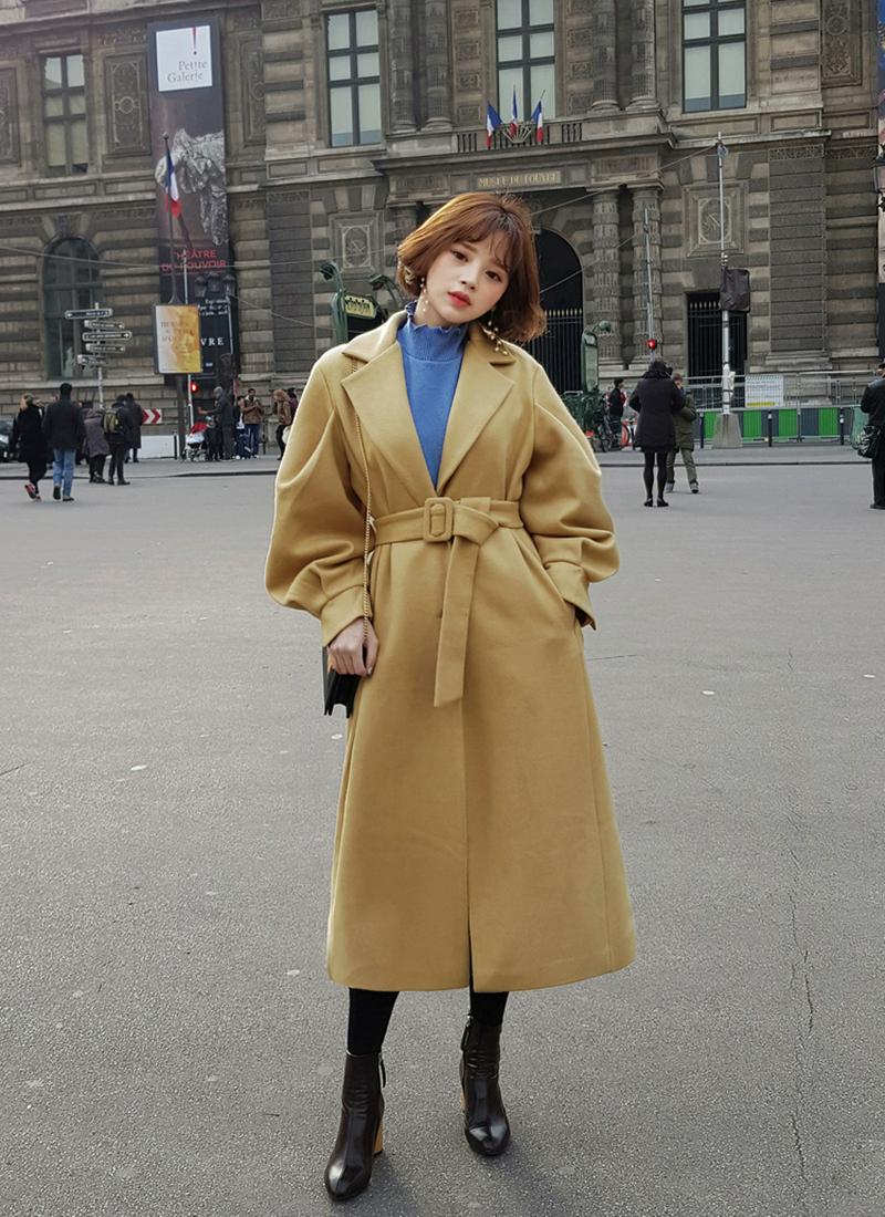 ♥Love in PARIS♥ベルトSETパフスリーブロングコート・全2色