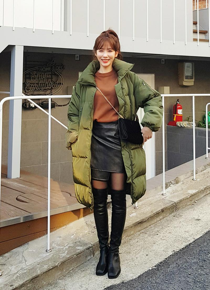 ハイネックロング中綿ジャケット・全2色